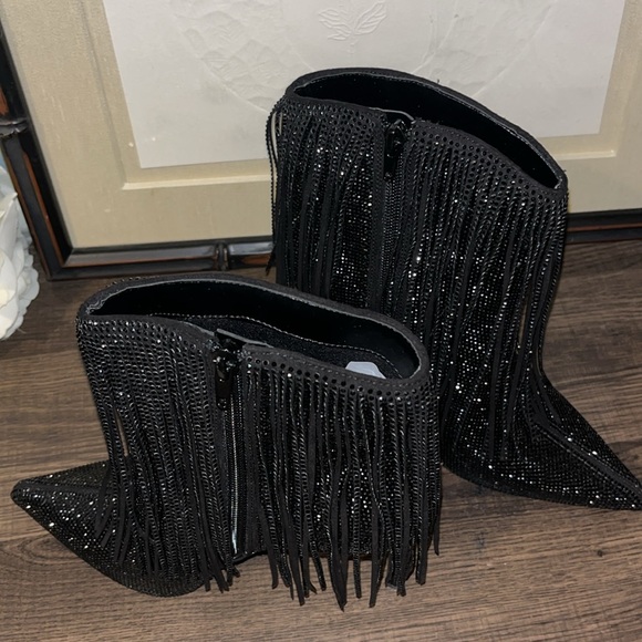 I.N.C. International Concepts Sahoj Western Fringe Booties, Black Bling NWOB sz7 - Picture 6 of 11
